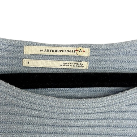 Anthropologie Kendall Cropped Ribbed Knit Boat Neck Blue Sweater Small - Picture 4 of 11